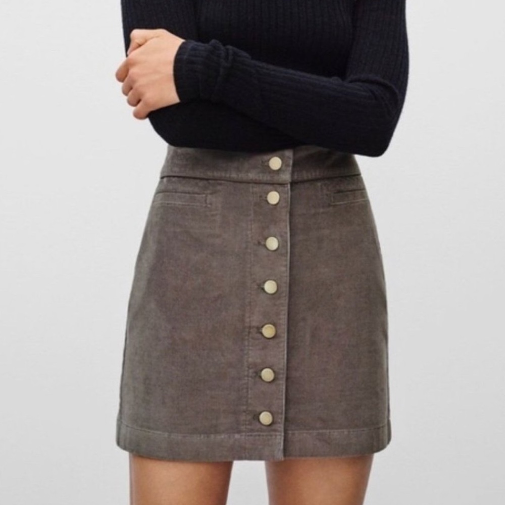 Aritzia Wilfred Free brown corduroy mini skirt with gold buttons